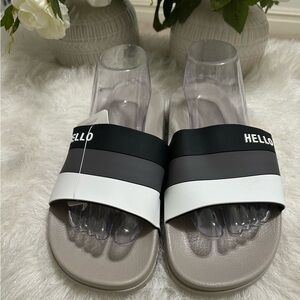 NWT Hello Slide Sandals in Black, Gray & White Size 10-11